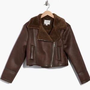 Jason Wu Brown Faux Fur Faux Leather Crop Moto Shearling Jacket Brown Medium NWT